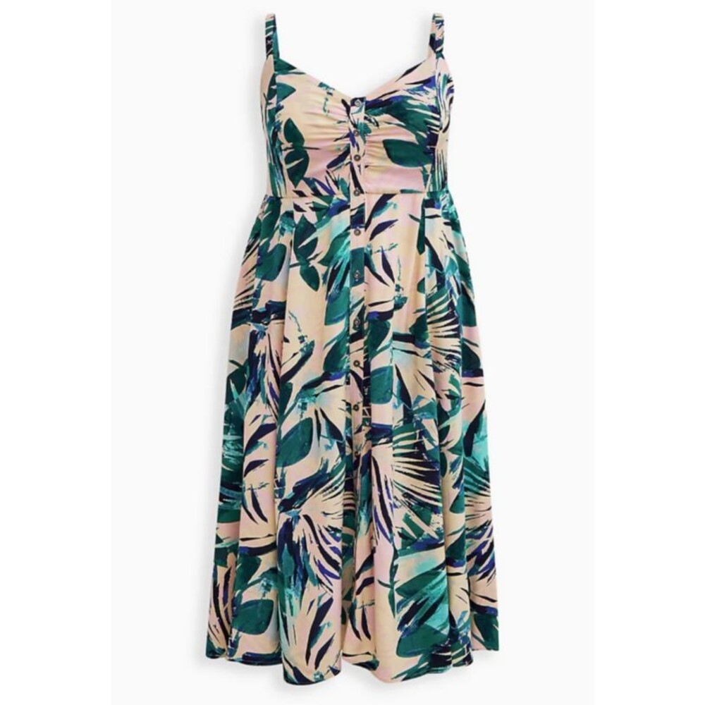 Torrid Palm Print Smocked Back Challis Midi Dress -Pockets- Plus 6X-30